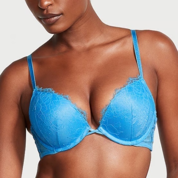 Brand New Victoria’s Secret Bombshell Rose Lace & Grommet Push-Up Bra Capri Blue - Picture 13 of 15